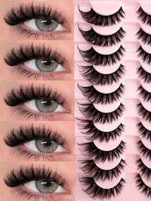 10 Pairs Of Cat Eye False Eyelashes Grafted False Eyelashes Make Your Eyes Bright And Reusable Suitable For All Eye Shapes - Lông mi  mắt mèo - Xem 1