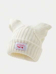 1 件女士时尚汽车刺绣护耳针织帽，适合秋冬季日常佩戴和旅行、上学