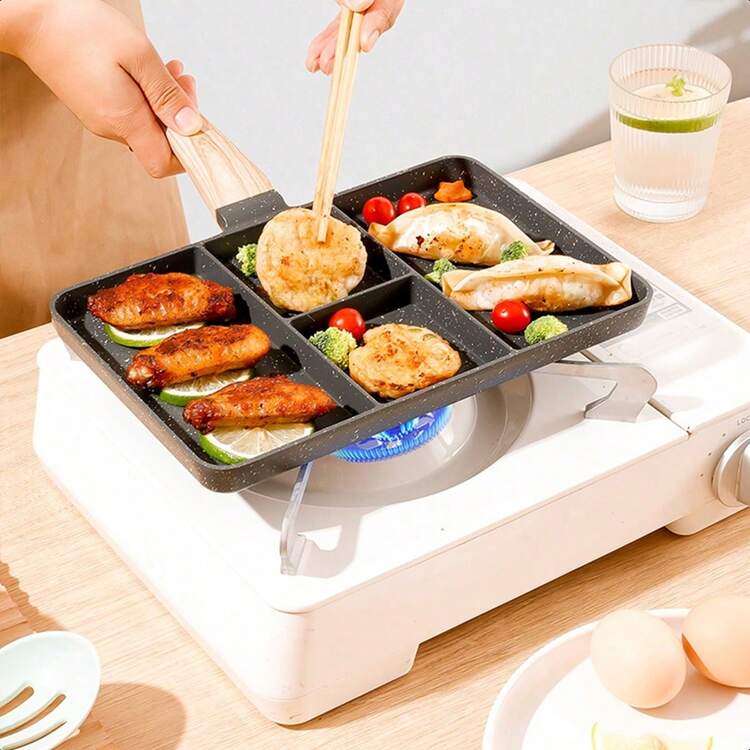 1pc Fluorine-Coated Divided Baking Tray, 10 Inch (Approx. 27 Cm), 4 Compartments, Suitable For Frying Pans, Stoves, Gas, Electric, And Induction Cookers, PFOA-Free, Aluminum Seafood Boiler - White - View 2