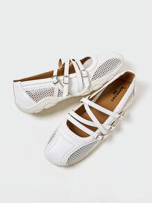 MASKERT Women's Retro Ballet Style German Training Shoes, Casual Sports Shoes, Mary Jane Shoes, Shallow Mouth Casual Shoes, Comfortable And Versatile - 白色 - 查看 4