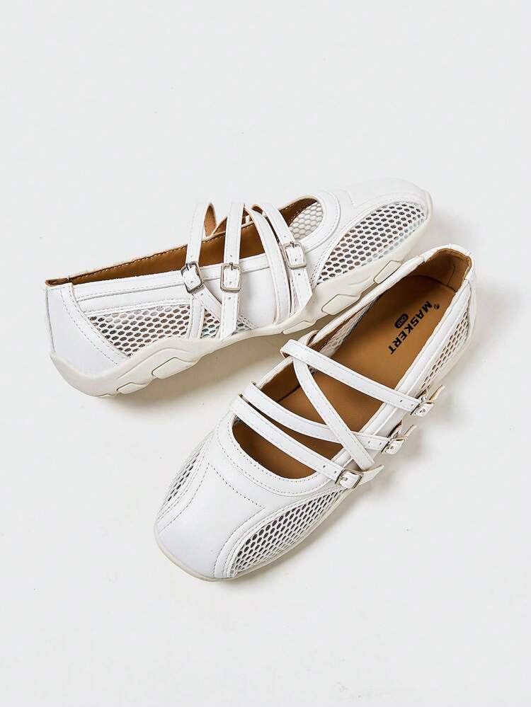 MASKERT Women's Retro Ballet Style German Training Shoes, Casual Sports Shoes, Mary Jane Shoes, Shallow Mouth Casual Shoes, Comfortable And Versatile - 白色 - 查看 4