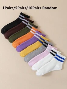 1/5/10 Paar zufällige Damen Lässig Socken, gestreifte lässige niedliche Polyester (Polyester) Rippen Kunstpelz Patchwork, bequem weich für den Alltag, ganzjährig