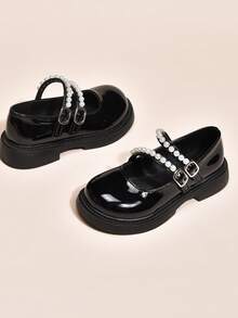 Zapatos de princesa con perlas para niñas, zapatos escolares brillantes de estilo coreano dulce, zapatos de estudiante de estilo británico para actuaciones - Negro - Ver 3