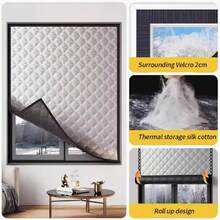 1pc Heat Insulation Blackout Curtain, Winter Windproof Thermal Curtain, Soundproof Insulating Curtain, Summer Bathroom Kitchen Bedroom UV Protection Sunshade, Seal Window, Blackout Soundproof, Easy Installation With Hook And Loop No Drilling Required - Black and White - View 7