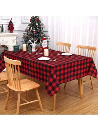 1 件 55.12*84.65 英寸圣诞长方形桌布，水牛格子桌布，适用于餐桌、圣诞节、生日派对、室内、露营