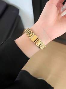 1pc Women's Stainless Steel Adjustable Watch Band, Suitable For Ultra3 2 1 SE S10 S9 S8 S7 S6 S5 S4 S3 S2 S1 Series Smartwatch, 38mm 40mm 41mm 42mm 44mm 45mm 49mm 46mm, Unisex Replacement Watch Strap, Gold