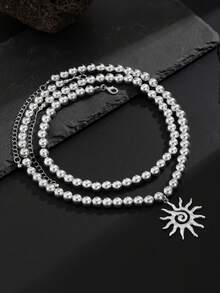 2pcs/Set Sunflower Pendant Beaded Double-Layer Necklace Set, Fashionable & Versatile For Men - Sunflower - View 14