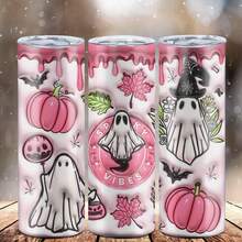 1pc 20oz Stainless Steel Insulated Tumbler, Halloween Limited Edition. Pink Halloween Ghost Pattern, Cute And Fun. Suitable For Personal Use Or Gift, Also A Must-Have Item For The Holiday. - Multicolor - View 7