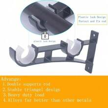 Double Curtain Rod Brackets,Set Of 4 Alloy Hang Curtain Brackets 2 Rod Hole Hooks For Drapery Window Hardware Rod Holders,Fit For 4/5" To 1" Curtain Rods (4 Pcs Double Hole Holder, Black) - 4 PCS - 查看 3