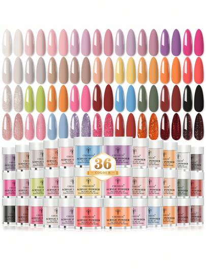 CHOSEOS 36色亚克力粉美甲套装，在家打造沙龙级美甲的完美之选，适合初学者和专业人士使用，亚克力按压式美甲贴片