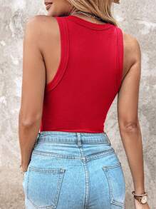 ChicMe Women Built-In Bra Ribbed Tank Top Slim Fit Sleeveless Layering Tee For Casual Daily Streetwear - Red - View 5