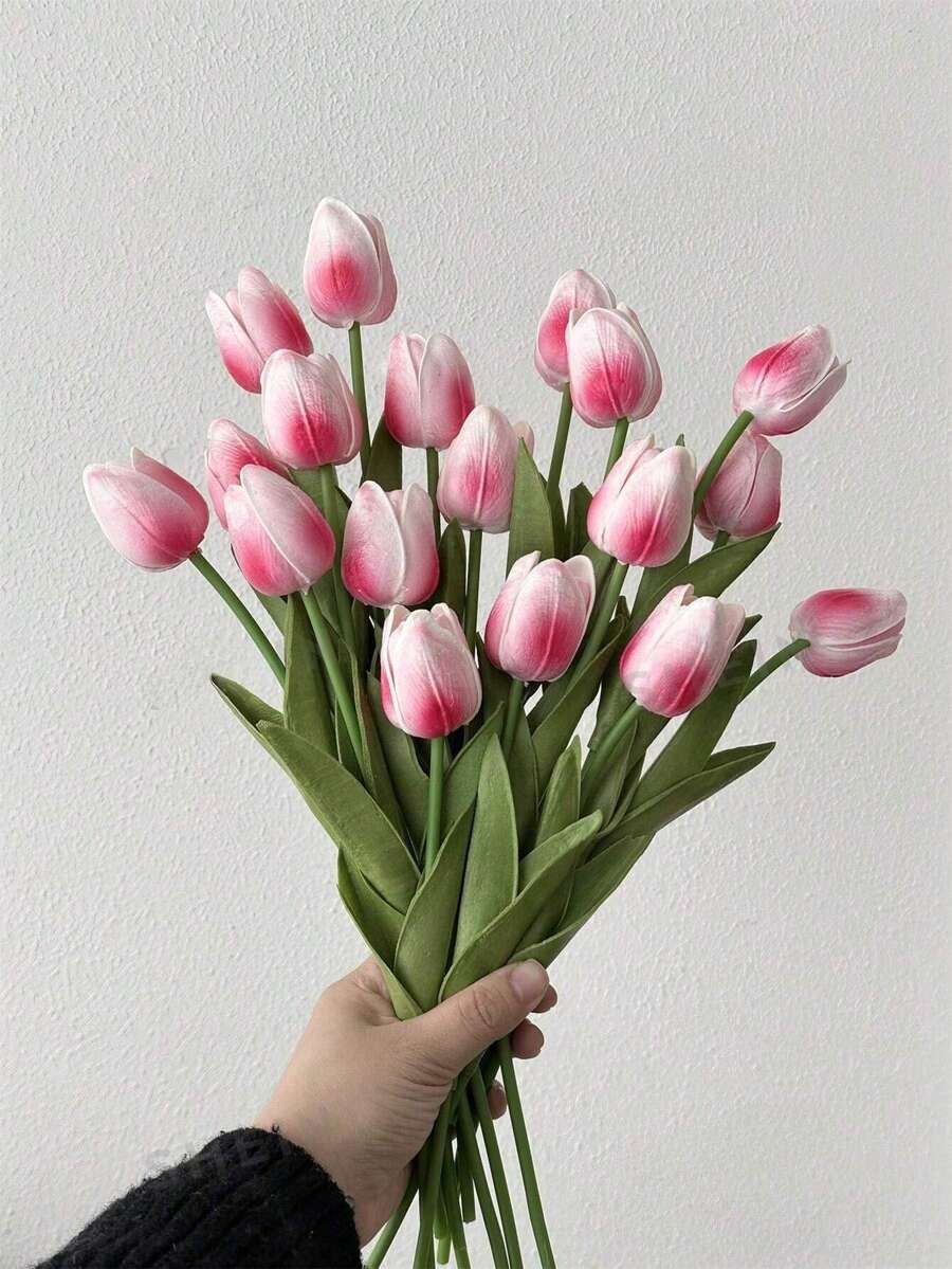 3pcs Artificial Tulip Flowers Decor, Home Decoration Accessories, Living Room & Bedroom Ornament - Hot Pink - View 1