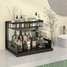 Aoshet Organizers And Storage 2 Tier Slide Out Kitchen Cabinet Organizer Sturdy Metal Bathroom Storage,Black - màu đen - Xem 1