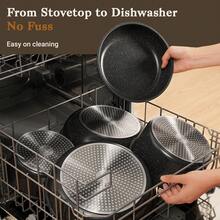 15pcs Nonstick Granite Coated Cookware Set, Induction Compatible Aluminum Kitchen Pots And Pans, All-In-One Cooking Kit With Frying Pans, Saucepans, Stew Pot, Soup Pot & Kitchen Tools - 黑色 - 查看 6