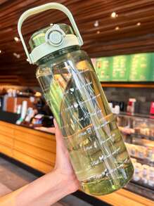 1 pieza Botella de agua de gran capacidad de 1500ml/2000ml, Botella de agua de plástico portátil, Adecuada para mujeres, Gran capacidad, Apariencia atractiva, Botella agitadora, Marcas de tiempo, Botella de jugo de vidrio, Botella de agua, Adecuada para viajes, Actividades al aire libre, Camping, Botella de agua para deportes y fitness al aire libre, Botella de agua portátil para estudiantes, Botella de agua para volver a la escuela, Botella de agua transparente portátil, Vaso con pajita de verano, Blanco, Verde claro