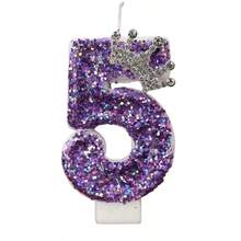 1pc Sparkling Birthday Number Candle, 3D Design Cake Birthday Party Wedding Anniversary Celebration Supplies, Purple Crown Theme Birthday Decoration, Happy Birthday Party Supplies, Number 0 1 2 3 4 5 6 7 8 9