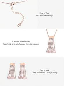 Folli Follie Women's Rose Gold Necklace Earrings Set Crystal Jewelry Set Wedding Bridal Necklace And Earrings, Elegant Luxury Jewelry Set For Women - Rose Gold - View 4