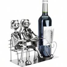 "Lovers On The Shore" Bottle Holder - Silver Bottle Holder - Metal Bottle Rack - Love Figure - Metal Sculpture - Wedding Gift With Gift Card