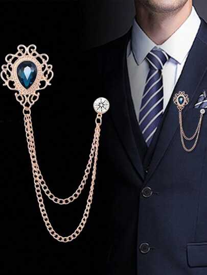 1pc Men's Brooch, Vintage Palace Style Jacket/Suit Lapel Pin With Tassel Chain