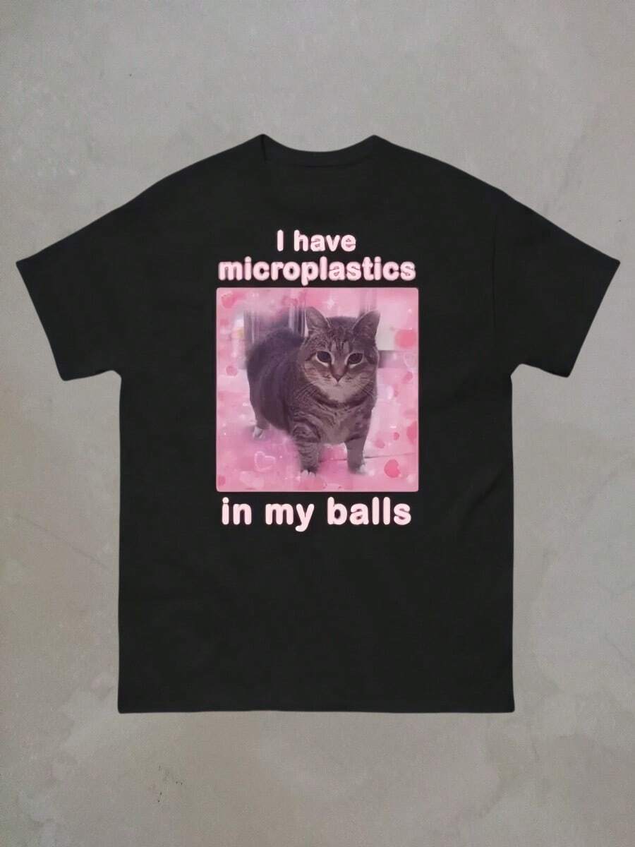 I Have Microplastics In My Balls Funny Cat Meme T-Shirt Gift For Woman Ironic Cats Shirt Stupid Silly Gifts Goofys Ahh Cat Tee
