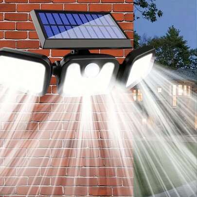 1 pieza/2 piezas Luces solares para exteriores con 74 LED, accesorio de iluminación solar para exteriores con 3 cabezales para iluminación de 360 grados, luz nocturna, iluminación de seguridad para patio, garaje, campamento de autocaravana, porche, camino y jardín, adecuado para iluminación navideña y de Halloween