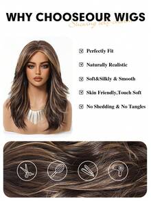 20英寸长波浪棕色渐变合成假发，中分金色卷发，适合女性日常、派对、角色扮演、度假、家庭聚会、母亲节、万圣节、圣诞节等场合佩戴，也可作为礼物送给女朋友。 - 挑染棕色 - 查看 8