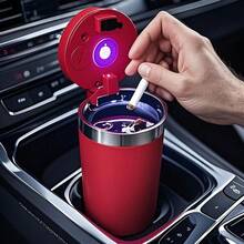 Portable Car Ashtray With Automatic Guide Rail And LED Light - Spacious Ash Holder Cup For Car Interior Accessories - Easy To Install And Clean