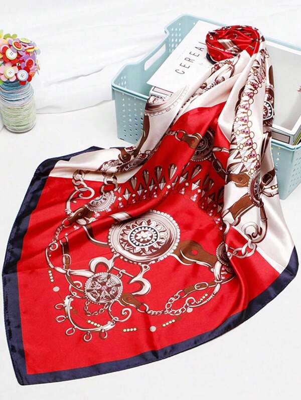 1pc Spring/Summer New Accessory 90cm Printed Square Scarf/Shawl For Women, Suitable For Beach, Vacation And Daily Life, Adding Highlights To Your Style - Scarves, Headbands, Hair Ties, Hair Accessories, Abaya