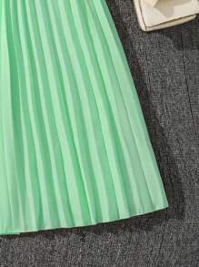 Left Mama 女童优雅立领无袖百褶连衣裙，夏季