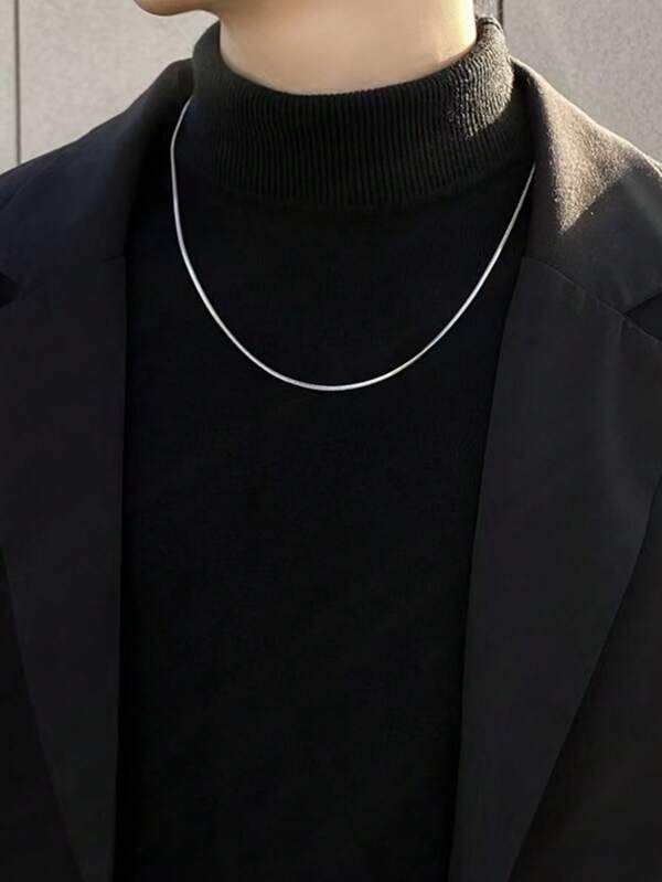 1pc Titanium Steel Necklace For Men, Minimalist Square Snake Bone Design, Simple Chain, Unisex