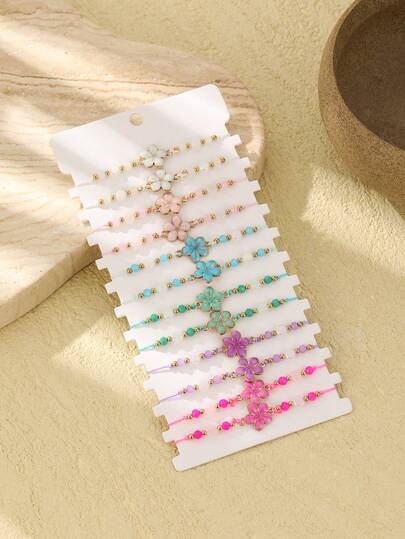 12pcs/Set Women's Fashion Cute Casual Beach Style Floral Decor Bracelets