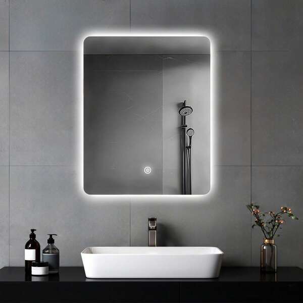 Bathroom Mirror With LED Lights, Wall Mounted Mirror With Anti-Fog, 3 Colors, Memory, Stepless Dimmable, IP54 Waterpoof, Touch Switch Smart LED Mirror