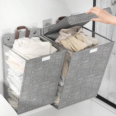 1个实用可折叠洗衣篮，居家收纳好帮手 - 节省空间，多功能收纳篮，适用于卧室、宿舍、洗衣房，可壁挂或独立放置。轻便可折叠脏衣篮，网状侧边和宽开口设计，方便分类，让洗衣日更轻松快捷。采用透气面料，结实耐用，内置提手，表面易于清洁。用途广泛，可用于衣柜过道、大学宿舍、公寓生活、置物架收纳，折叠后便于携带。