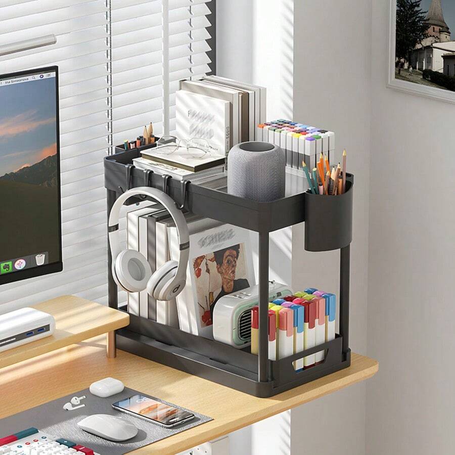 1 pieza Estantería de almacenamiento tipo cajón, Estantería de almacenamiento de montaje, Estantería de almacenamiento de uso múltiple, Para contenedor de clasificación de artículos de escritorio blanco/negro, Organizador modular, Estantería de espacio de trabajo versátil - Negro-1 pieza - Ver 1