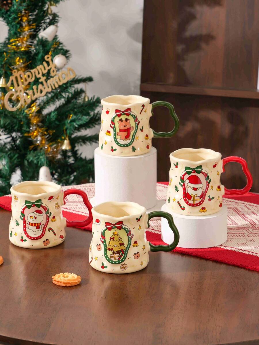 1 Piece, Christmas Theme, Ceramic Mug, Large Capacity Of 330ml, Suitable For Gifting To Friends, Lovers And Parents, Portable, Machine-Washable, High-Quality, Ceramic Craftsmanship, Reusable - Multicolor - View 1