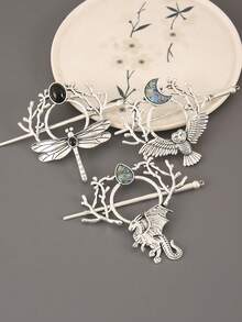 1pc Dragonfly, Owl, Bohemian Totem Vintage Zinc Alloy Hair Clip, All Seasons, Bun Extension, Hair Bun Maker, Bun Hair Piece, Hair Styling Pins, Pins For Hair, Bobby Pins, Hair Accessories, Head Accessories - Multicolor - View 9