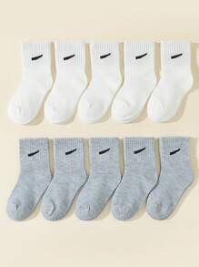 10 أزواج من الجوارب متوسطة الطول ذات اللون الأحادي الأسود/الأبيض/الرمادي، قابلة للتنفس للاستخدام اليومي والرياضي، عودة إلى المدرسة