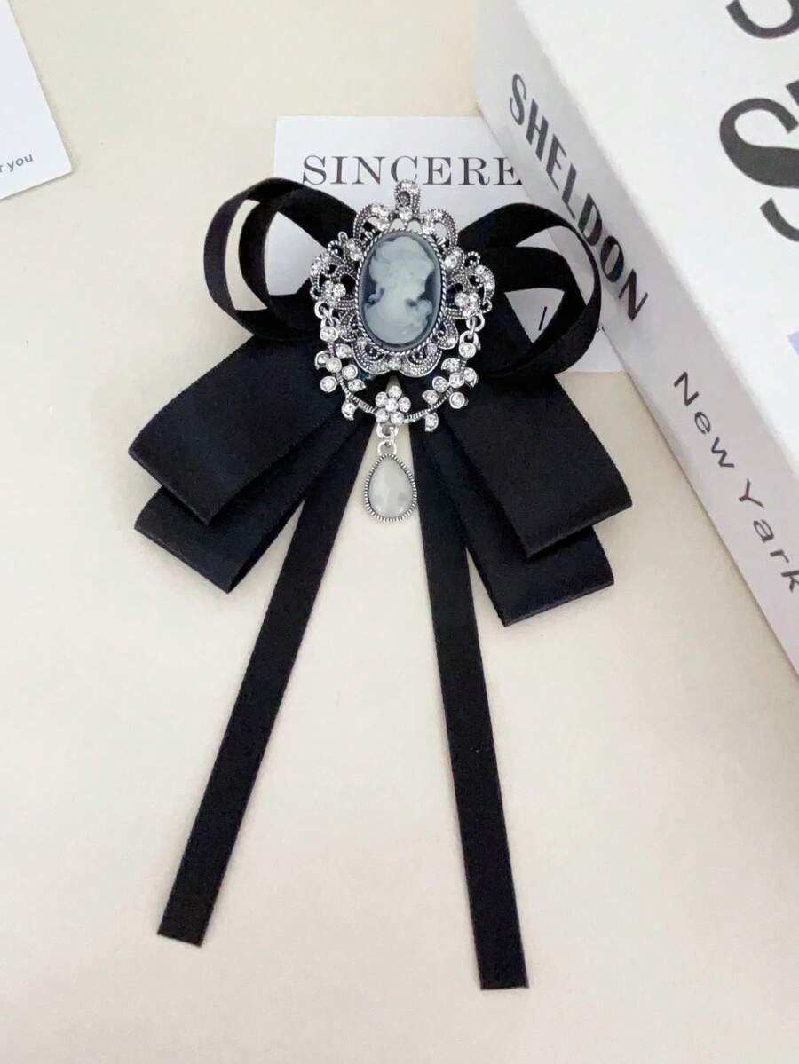 1 chiếc nơ thắt hình thánh giá kẻ caro lấp lánh thanh lịch dành cho nữ, thích hợp cho tiệc tùng, biểu diễn sân khấu, tiếp khách, tụ họp, polyester dùng để trang trí trang phục Giáng sinh - màu đen - Xem 1