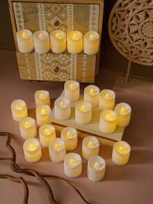 6/12/24pcs Flameless Wishing Candles, Flameless Fake Candles, Battery Powered LED Tea Lights, Romantic Atmosphere Lights For Wedding, Proposal, Christmas, Halloween, Party, Birthday, Dining Table, Holiday Decor, Ivory Color [Batteries Included]