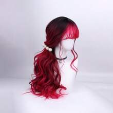 26-30 Inch Rose Pink Ombre Wig For Women - Curly Synthetic Hair With Bangs & Rose Mesh Cap, Heat-Resistant For Daily Wear & Themed Parties - Purple - View 6