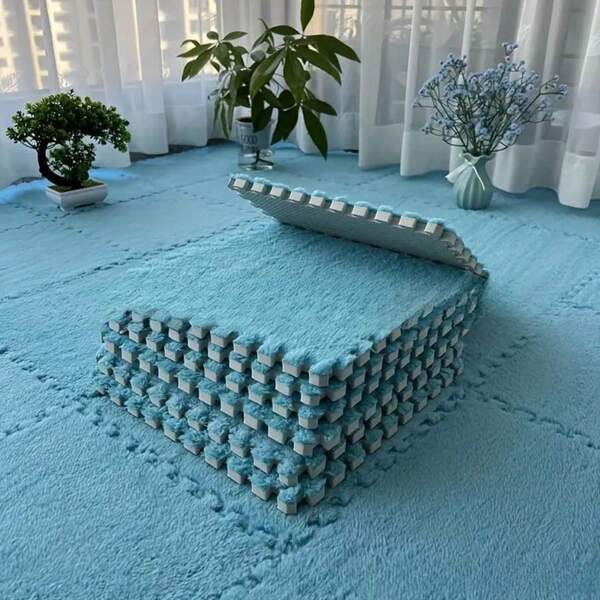 15pcs Square Foam Floor Mats, Thick Solid Color Interlocking Tiles, Dirt-Resistant Bedroom Carpet Rug Set, High Density