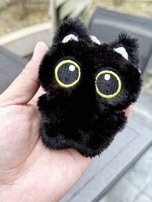 1pc Big-Eyed Black Cat Plush Pendant Cute Black Kitten Keychain Cute White Plush Kitten Bag Keychain Ornaments Student Backpack Pendant Cute Plush Pendant Schoolbag Pendant Car Keychain Cartoon Keychain, Keychain Ornaments Small Pendant Couple Keychain Boys And Girls Gifts, Friends Gifts, Event Souvenirs. - Multicolor - View 4