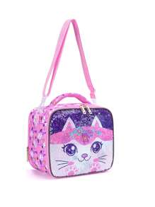 BLING BABIES Girls Lunch Bag, Cute Cartoon Cat Sequin Design, Suitable For Elementary Students, Children's Lunch Box, Kindergarten Lunch Handbag, Reusable Picnic Bag, Glow-In-The-Dark Function - Pink - Pink - View 4