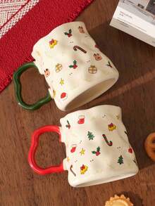 1 Piece, Christmas Theme, Ceramic Mug, Large Capacity Of 330ml, Suitable For Gifting To Friends, Lovers And Parents, Portable, Machine-Washable, High-Quality, Ceramic Craftsmanship, Reusable - Multicolor - View 5