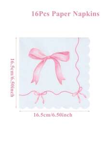 16张白色背景蝴蝶结蕾丝一次性纸巾，适合婴儿派对，优雅粉色蝴蝶结图案，可用于性别揭晓派对餐桌装饰、婴儿生日派对装饰、一周岁生日派对粉色蝴蝶结图案一次性装饰餐巾、派对餐桌中心装饰餐巾、婴儿派对装饰、婴儿派对回礼、性别揭晓派对装饰 - 白底蝴蝶結花邊 - 查看 6