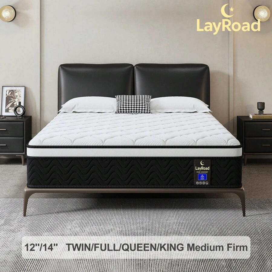 LoyRoad 12/14 Inch Memory Foam Queen Mattress, Twinxl, Full, Queen, King Mattress, Built-In Independent Pocket Spring, Provides Edge Support, Medium Hardness, Does Not Contain Fiberglass, No Odor, Strong Breathability, Anti-Fall And Wear-Resistant