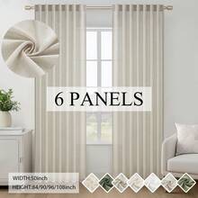 Topfinel 6 Panels Linen Blend Curtains Semi Sheer Light Glare Filtering Semi Sheer Drapes Back Tab Rod Pocket Clip Rings For Living Room Bedroom Dining Doorway Farmhouse Office Home Decor - Oatmeal - 查看 1