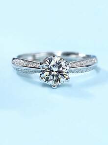 1/2/3/5 Carat Moissanite Diamond Ring, 925 Sterling Silver Women's Wedding Band, Suitable For Banquet, Party, Official Occasions, Festivals, Valentine's Day, Engagement, Wedding, Anniversary, Birthday Gift, With Certificate - Silver - View 12