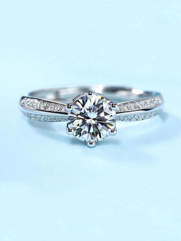 1/2/3/5 Carat Moissanite Diamond Ring, 925 Sterling Silver Women's Wedding Band, Suitable For Banquet, Party, Official Occasions, Festivals, Valentine's Day, Engagement, Wedding, Anniversary, Birthday Gift, With Certificate - Silver - View 11