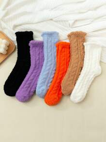 6pairs Solid Fuzzy Fluffy Socks - Multicolor - View 13